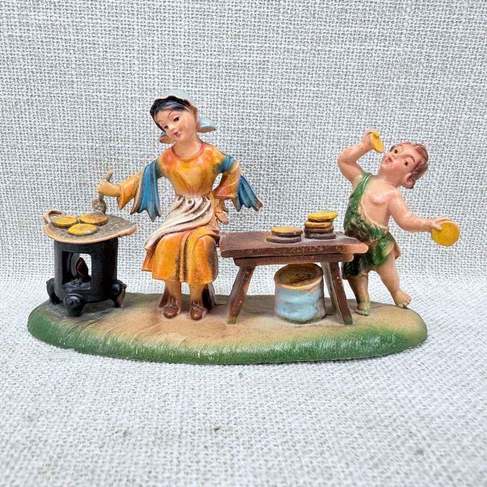 Vintage Italy Figurine 332/350 Woman Cooking Boy Eating Polenta Hand Painted